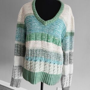 CAbi Multicolor Striped V-Neck Sweater